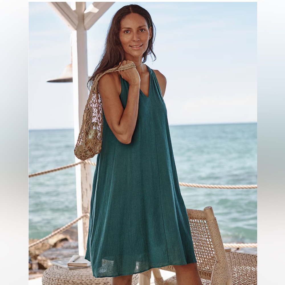 Garnet Hill Dark Teal Cotton Gauze Cover-Up Dress XS